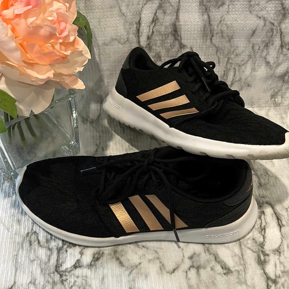 Adidas cloudfoam rose gold black lace sneakers